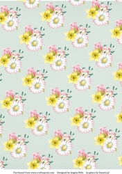 A4 Paper Rosebuds/Daisies on Pale Aqua Background