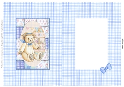 A5 Card Insert Teddy Bear on Blue/White Check Background, Blank