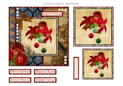 6 x 6 Card Front Christmas Poinsettias & Baubles with Toppers and Sentiments Red/Green/Gold