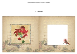 6 x 6 Card Insert Christmas Poinsettias & Baubles on Gold Background, Blank