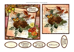 6 x 6 Card Front Autumn Floral/Bird with Topper and Sentiments