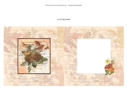 6 x 6 Card Insert Floral Autumn Bird on Leaf Background, Blank