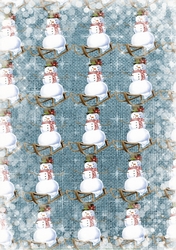 A4 Paper Christmas Snowmen on Snowy Burlap Background, Blue/White