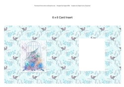 6 x 6 Card Insert Bird/Birdcage on Blue Hummingbird Background, Blank