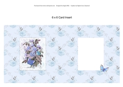 6 x 6 Card Insert Blue/Lilac Floral Bouquet on Pale Blue Floral Background, Blank