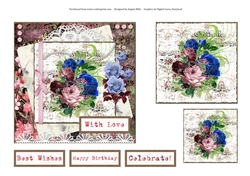 6 x 6 Shabby Floral Lace Card Front with Topper, Gift Tag and Sentiments