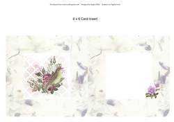 6 x 6 Card Insert Purple/Green Floral Crowned Bird on Handmade Paper Effect Background, Blank