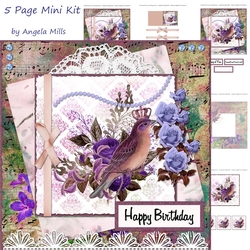 8 x 8 Decoupage Card Mini Kit Shabby Chic Crowned Bird & Lace 5 Sheets Pink