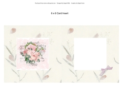 6 x 6 Card Insert Shabby Pink/Peach Roses and Lace on Ivory Handmade Paper Background, Blank