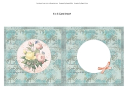 6 x 6 Card Insert Peach/Yellow Roses on Teal Background, Blank