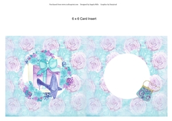 6 x 6 Card Insert Ladies Shoes/Hatbox on Turquoise/Lilac Floral Background