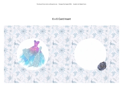 6 x 6 Card Insert Celebration Party Dress/Champagne on Blue/White Floral Background, Blank