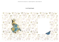6 x 6 Card Insert Vintage Yellow/Teal Bird on Gold/White Floral Background, Blank