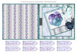 5 x 5 Quick Cut & Fold Card Teal/Lilac/Aqua Balloons with Sentiment Toppers