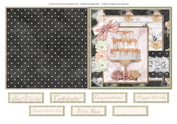 5 x 5 Quick Cut & Fold Card Glitter Tiered Cake with Sentiment Toppers Black/Gold/Peach