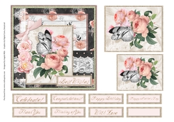 6 x 6 Card Front Peach Peonies/Butterfly with Toppers and Sentiments, Peach/Black