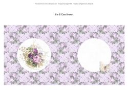 6 x 6 Card Insert Shabby Lilac/Purple/Gold Bouquet on Lilac Floral Background, Blank