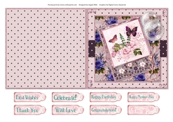 5 x 5 Quick Cut & Fold Card Dusky Pink Butterflies/Peonies with Sentiments