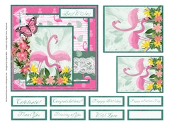 6 x 6 Card Front Pink Flamingoes, Toppers and Sentiments  Cerise/Green