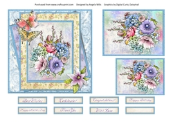 6 x 6 Card Front Garden Flowers with Decoupage Topper and Sentiments Blue/Yellow