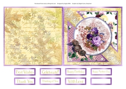 5 x 5 Quick Cut & Fold Card Lilac/Rose Gold Bouquet with Sentiments, Gold/Lilac/Rose Gold