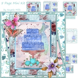 8 x 8 Card Mini Kit Lavender Glitter Tiered Cake, 5 Sheets, Aqua/Lavender