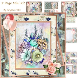 8 x 8 Card Mini Kit Garden Flowers 5 Sheets Peach/Yellow/Aqua