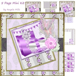 8 x 8 Card Mini Kit Lilac/White Gift Bag & Box 5 Sheets Lilac/Gold