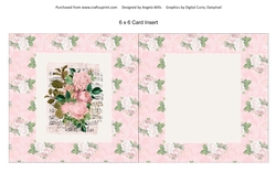 6 x 6 Card Insert Shabby Peach Roses on Pink/White Roses Background, Blank