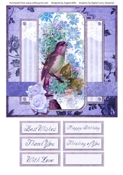 8 x 8 Card Front Blue/Lilac Bird/Floral with Sentiment Toppers