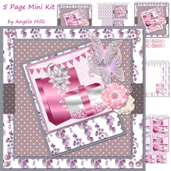 8 x 8 Card Mini Kit Pink/White Gift Bag & Box 5 Sheets