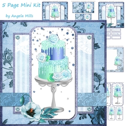 8 x 8 Decoupage Card Mini Kit Aqua/Blue Tiered Cake, 5 Sheets