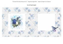 6 x 6 Card Insert Shabby Floral Bird on Blue/White Floral Background, Blank