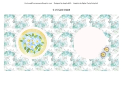 6 x 6 Card Insert Blue/Yellow Daisies on Shabby Aqua/White Floral Background, Blank