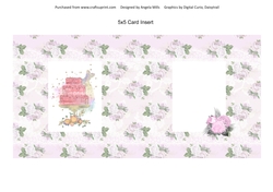 5 x 5 Card Insert Pink Glitter Cake on Shabby Pink Floral Background