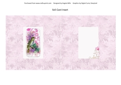 5 x 5 Card Floral Bird on Pink Floral Background, Blank