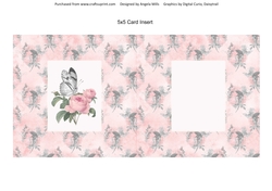 5 x 5 Card Insert Butterfly/Pink Peonies on Pink/Grey Floral Background, Blank