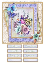 8 x 8 Card Front Garden Bouquet with Sentiments Lilac/Pink/Gold