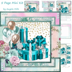 8 x 8 Card Mini Kit Teal/Silver Gift Boxes 5 Sheets   Aqua/Pink