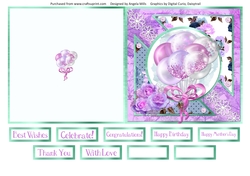 5 x 5 Quick Cut & Fold Card Lilac/Pink/White Balloons with Sentiments Lilac/Blue/Mint Green