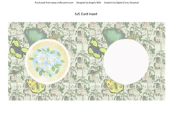 5 x 5 Card Insert Daisies on Vintage Green/Yellow Butterfly/Floral Background, Blank
