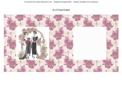 6 x 6 Card Insert 20s Ladies on Red/Ivory Floral Background, Blank