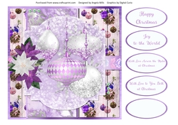 8 x 8 Card Front Lilac/White Glitter Christmas Baubles 12 with Sentiments