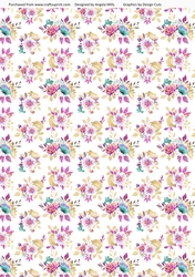 A4 Paper Fairy Garden 7 Lilac/Gold/Aqua Watercolour Floral