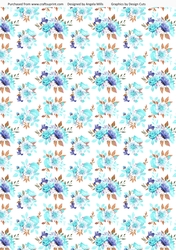 A4 Paper Fairy Garden 14 Turquoise/Lavender Watercolour Floral on White Background