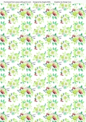 A4 Paper Fairy Garden 16 Lime Green Watercolour Floral on White Background