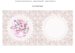 Spring Cuties 14 Floral Watering Can 6 x 6 Card Insert Fawn/White Floral Background, Blank