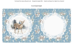 Christmas Scenes 12 Snowy Faun 6 x 6 Card Insert, Blue/Lace Floral Background