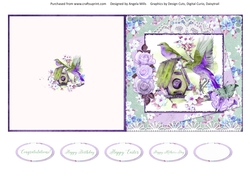 Spring Birdsong 15 5 x 5 Quick Cut & Fold Card with Sentiments, Blue/Lilac/Green