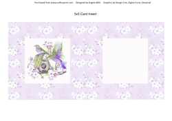 Spring Birdsong 15 5 x 5 Card Insert with Lilac/White Floral Background, Blank